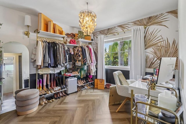 5414 Foxtail Loop, Carlsbad, CA 92010 - office area with a chandelier and arched walkways
