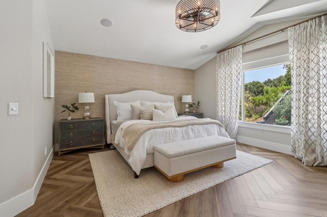 5414 Foxtail Loop, Carlsbad, CA 92010 - bedroom with vaulted ceiling and an accent wall