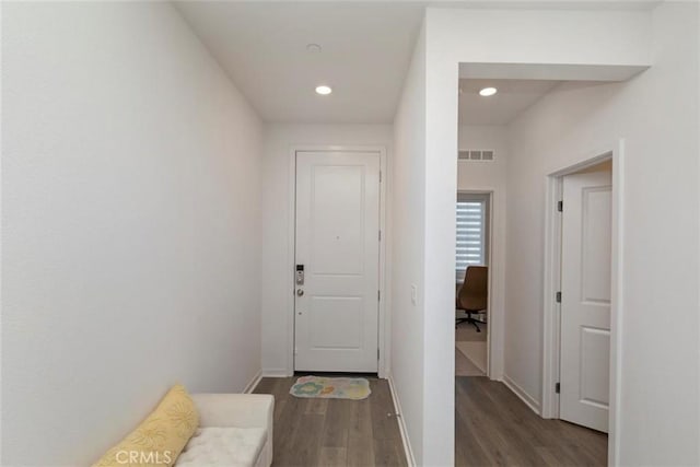 2275 Melogold Way, Corona, CA 92883 - hall with dark wood-type flooring and recessed lighting