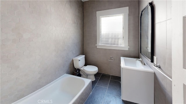 1143 N Sycamore Ave, Los Angeles, CA 90038 - bathroom with vanity, a tub, and tile patterned flooring