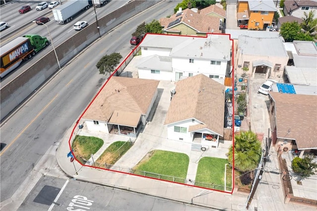4045 Dennison St, Los Angeles, CA 90023 - aerial perspective of suburban area featuring property parcel outlined