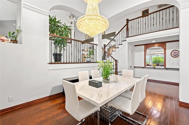 22410 Starwood Dr, Yorba Linda, CA 92887 - dining space featuring a chandelier, hardwood / wood-style floors, and stairway