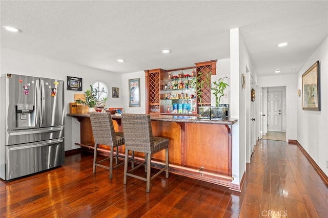 22410 Starwood Dr, Yorba Linda, CA 92887 - indoor dry bar with stainless steel fridge, dark wood-style floors, and recessed lighting