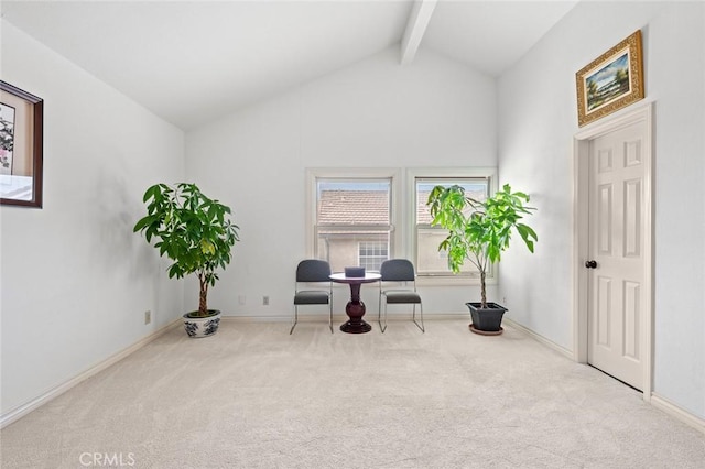 22410 Starwood Dr, Yorba Linda, CA 92887 - sitting room with beamed ceiling, carpet floors, and high vaulted ceiling