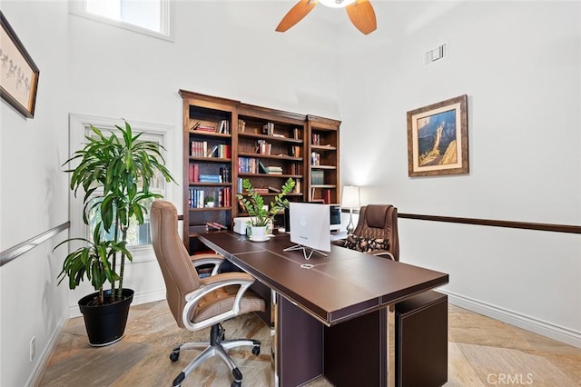 22410 Starwood Dr, Yorba Linda, CA 92887 - office space featuring a towering ceiling, ceiling fan, and light wood-style flooring