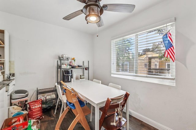 17181 W Bernardo Dr Unit 208, San Diego, CA 92127 - dining room with wood finished floors and a ceiling fan