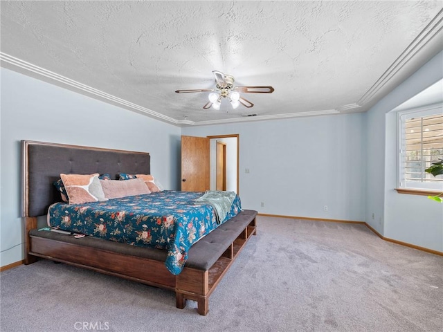 7556 Glider Ave, Hesperia, CA 92345 - carpeted bedroom with a textured ceiling, a ceiling fan, and ornamental molding