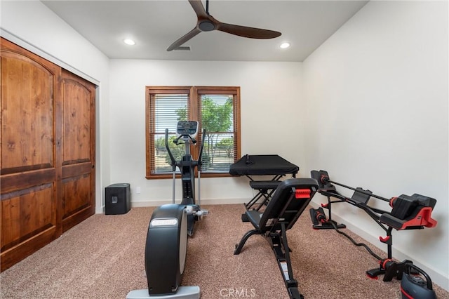 54774 Bautista Rd, Anza, CA 92539 - exercise area featuring ceiling fan, carpet, and recessed lighting