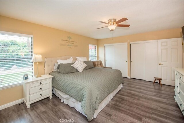 747 De Jesus, Placentia, CA 92870 - bedroom featuring multiple closets, dark wood finished floors, and a ceiling fan