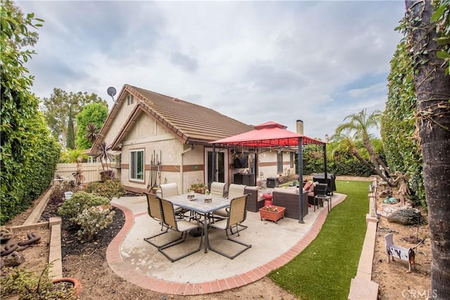 747 De Jesus, Placentia, CA 92870 - fenced backyard featuring a gazebo, a patio, outdoor lounge area, and area for grilling