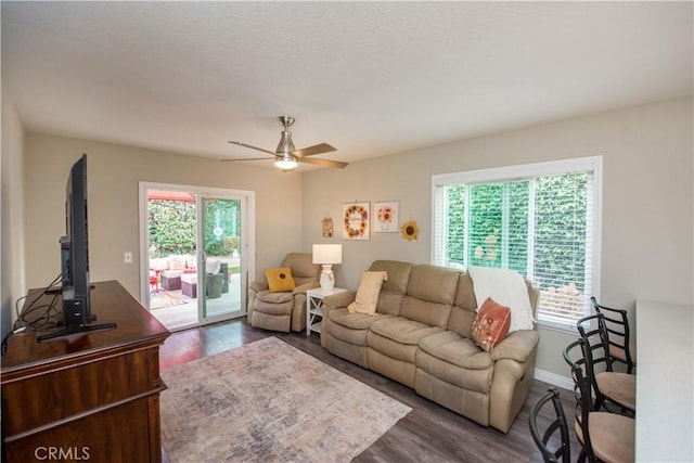 747 De Jesus, Placentia, CA 92870 - living area with plenty of natural light, dark wood-type flooring, and a ceiling fan