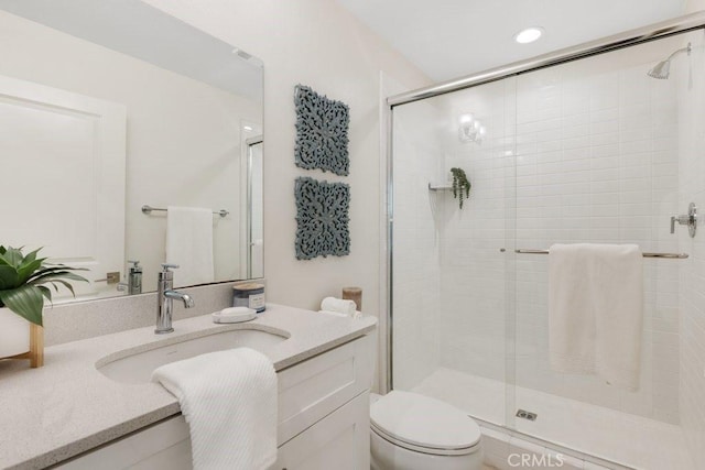 542 Cultivate, Irvine, CA 92618 - bathroom with a shower stall, vanity, and recessed lighting