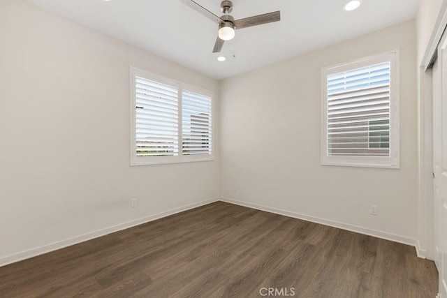 542 Cultivate, Irvine, CA 92618 - empty room with dark wood finished floors, ceiling fan, and recessed lighting
