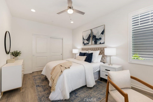 542 Cultivate, Irvine, CA 92618 - bedroom featuring wood finished floors, a closet, recessed lighting, and a ceiling fan