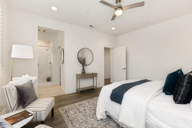 542 Cultivate, Irvine, CA 92618 - bedroom featuring light wood-style flooring, recessed lighting, ceiling fan, and ensuite bath