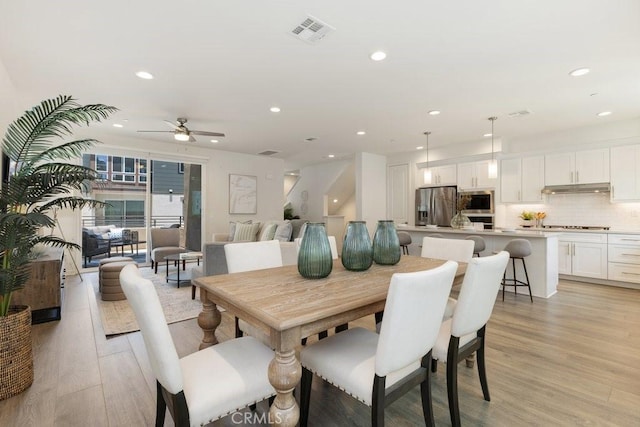 542 Cultivate, Irvine, CA 92618 - dining space featuring a ceiling fan, light wood-style flooring, and recessed lighting