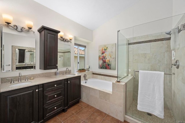 3430 Corte Viejo, Carlsbad, CA 92009 - full bathroom featuring a stall shower, a garden tub, tile patterned floors, and double vanity