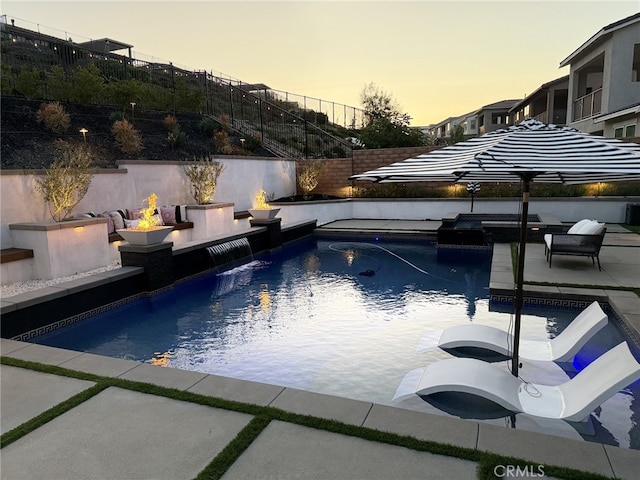 2516 Chad Zeller Ln, Corona, CA 92882 - view of pool with an outdoor fire pit, a fenced backyard, and a patio area