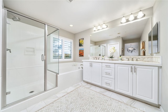 1782 Saige View Cir, Upland, CA 91784 - bathroom with double vanity, a bath, and a stall shower