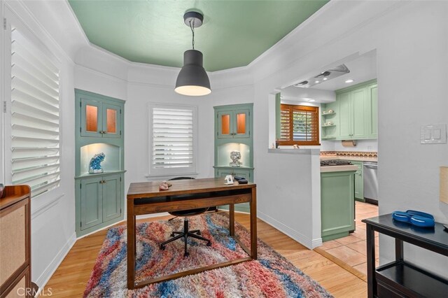 12424 Sarah St, Studio City, CA 91604 - office featuring light wood finished floors and ornamental molding