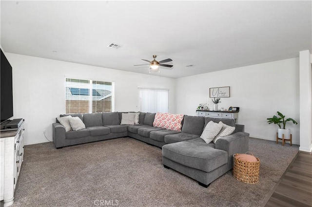 12366 Ranchito Way, Victorville, CA 92392 - living area with ceiling fan and wood finished floors