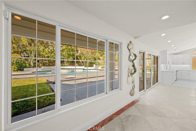 3856 Vista Linda Dr, Encino, CA 91316 - unfurnished sunroom with plenty of natural light and lofted ceiling
