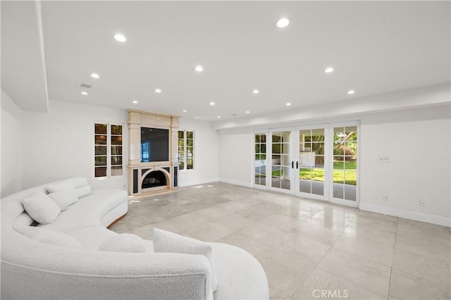 3856 Vista Linda Dr, Encino, CA 91316 - living room featuring french doors, recessed lighting, and a fireplace