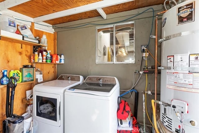 1946 Desert Front Rd, Wrightwood, CA 92397 - laundry room featuring strapped water heater and washing machine and clothes dryer