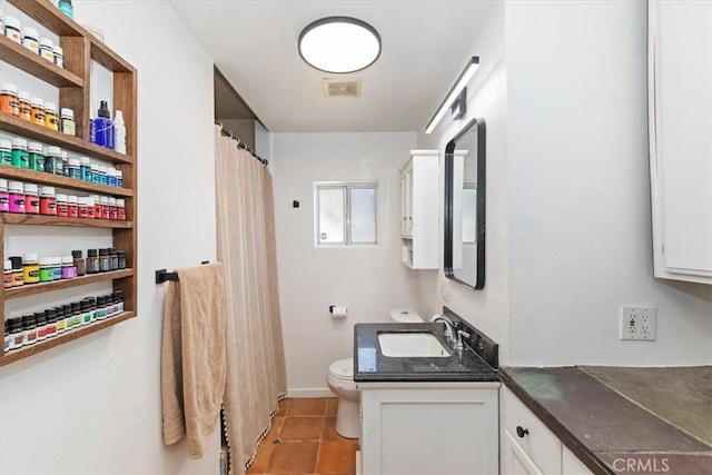 1946 Desert Front Rd, Wrightwood, CA 92397 - bathroom with vanity, tile patterned flooring, and a shower with shower curtain