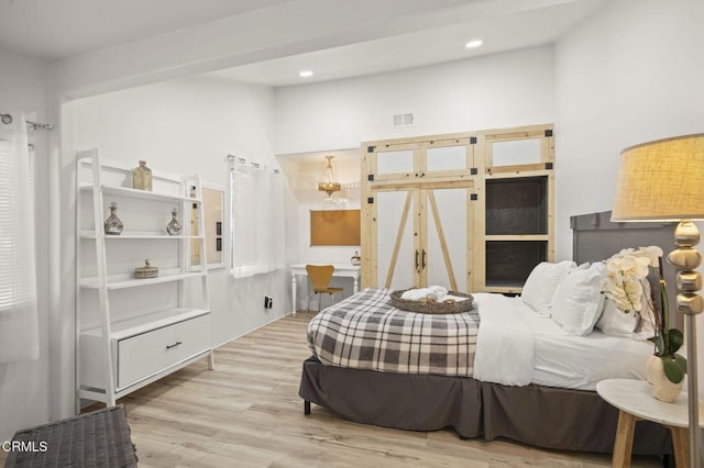 12710 Ojai Rd, Ojai, CA 93023 - bedroom featuring wood finished floors, vaulted ceiling, and recessed lighting