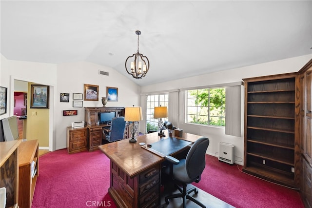 40115 Via Cordova, Temecula, CA 92592 - office space with carpet floors, lofted ceiling, and a chandelier