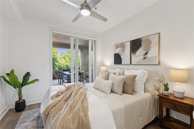1800 Alma Ave Unit 106, Walnut Creek, CA 94596 - bedroom featuring access to exterior, wood finished floors, and ceiling fan