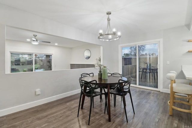 1204 E El Norte Pkwy, Escondido, CA 92027 - dining area featuring wood finished floors, a chandelier, and ceiling fan