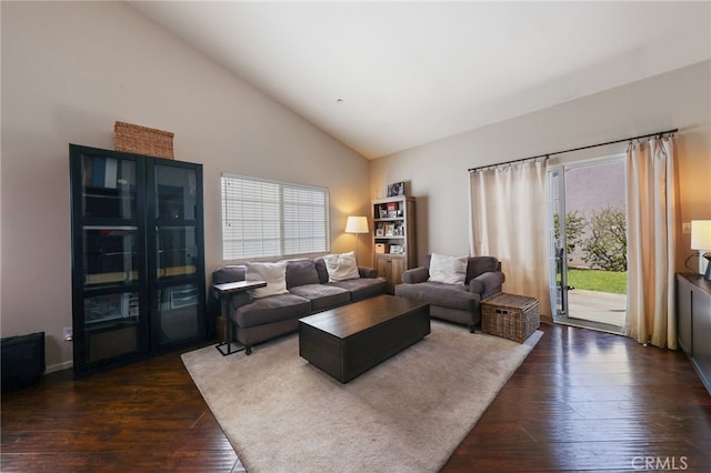 251 E Center St, Covina, CA 91723 - living area featuring dark wood-type flooring and high vaulted ceiling