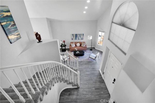 12725 Sundown Rd, Victorville, CA 92392 - staircase featuring wood finished floors and recessed lighting