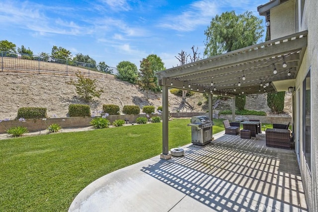 2504 Martingail Dr, Covina, CA 91724 - fenced backyard with a pergola, a patio, an outdoor living space, and grilling area