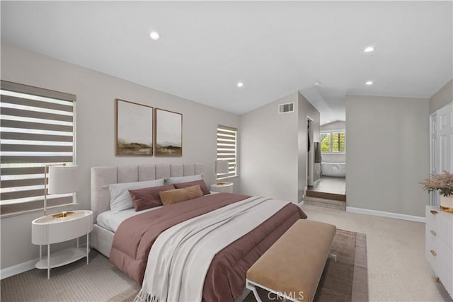 2504 Martingail Dr, Covina, CA 91724 - bedroom with light carpet, vaulted ceiling, and recessed lighting