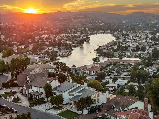 32075 Canterhill Pl, Westlake Village, CA 91361 - aerial view at dusk of a residential view and a water and mountain view