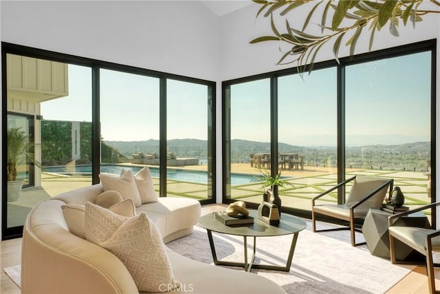 32075 Canterhill Pl, Westlake Village, CA 91361 - sunroom / solarium featuring plenty of natural light, a mountain view, and vaulted ceiling