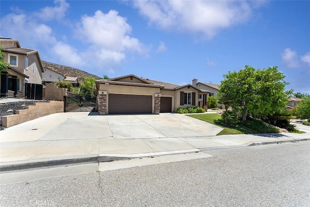 29184 Stone Ridge St, Menifee, CA 92584 - ranch-style house featuring an attached garage, concrete driveway, a gate, and stucco siding