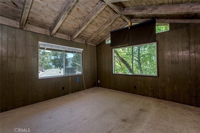 4608 Dyer St, La Crescenta, CA 91214 - empty room with healthy amount of natural light, wood walls, carpet flooring, and wood ceiling