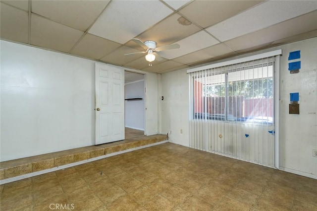 4608 Dyer St, La Crescenta, CA 91214 - empty room with ceiling fan, a drop ceiling, and tile patterned floors