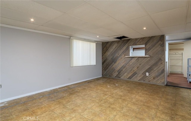 4608 Dyer St, La Crescenta, CA 91214 - unfurnished room featuring wooden walls, a paneled ceiling, and recessed lighting