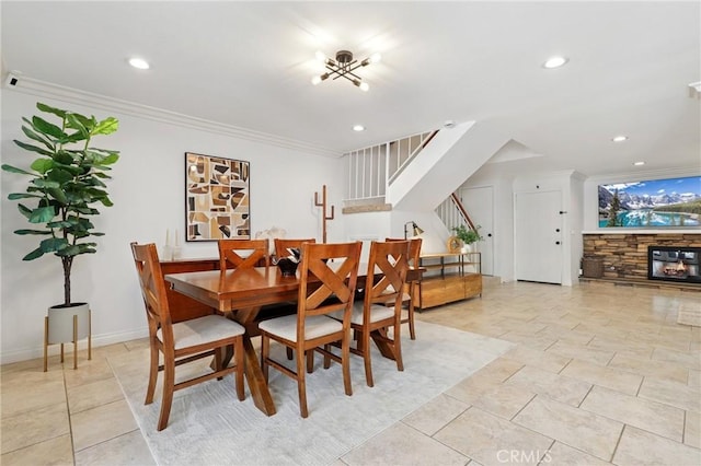 14 Black Oak, Irvine, CA 92604 - dining area featuring stairs, ornamental molding, recessed lighting, and light tile patterned floors