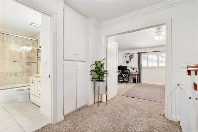 14 Black Oak, Irvine, CA 92604 - hallway featuring an office area, light colored carpet, and crown molding