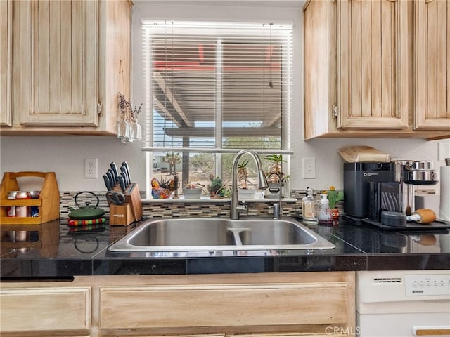 11671 Mountain Rd, Pinon Hills, CA 92372 - kitchen with light brown cabinetry, tile countertops, and white dishwasher