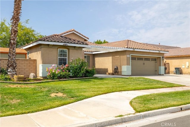3455 Sugar Maple Ct, Hemet, CA 92545 - mediterranean / spanish-style house featuring stucco siding, an attached garage, driveway, and a tile roof