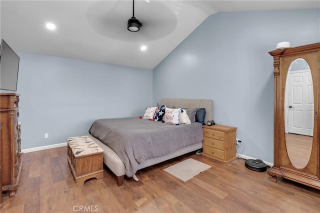6320 Rancho Rio Rd, Paramount, CA 90723 - bedroom with lofted ceiling, wood finished floors, a ceiling fan, and recessed lighting