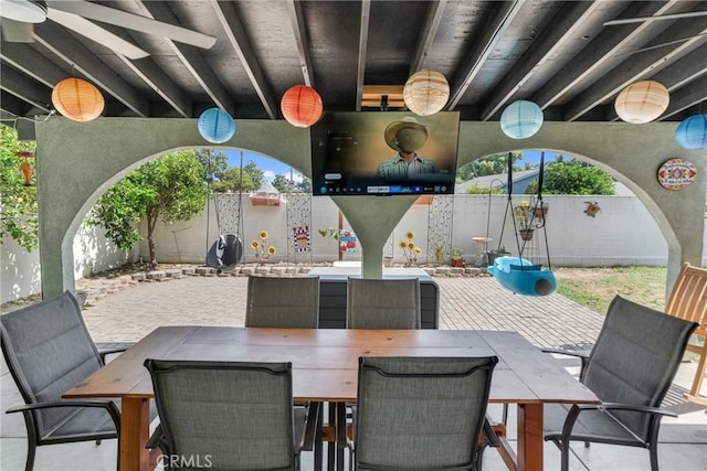 6320 Rancho Rio Rd, Paramount, CA 90723 - fenced backyard with outdoor dining area and a patio