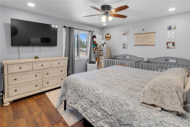 6320 Rancho Rio Rd, Paramount, CA 90723 - bedroom with dark wood-style flooring, recessed lighting, and a ceiling fan